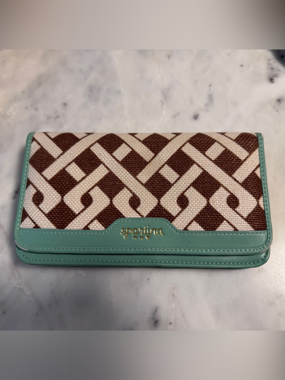 Spartina 449 Brown & Cream Woven Wallet with Mint Trim